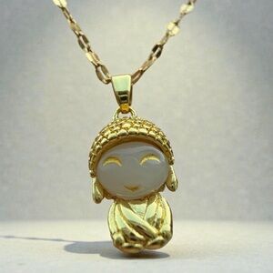 Smiling Buddha Pendant Necklace 14k gold plated